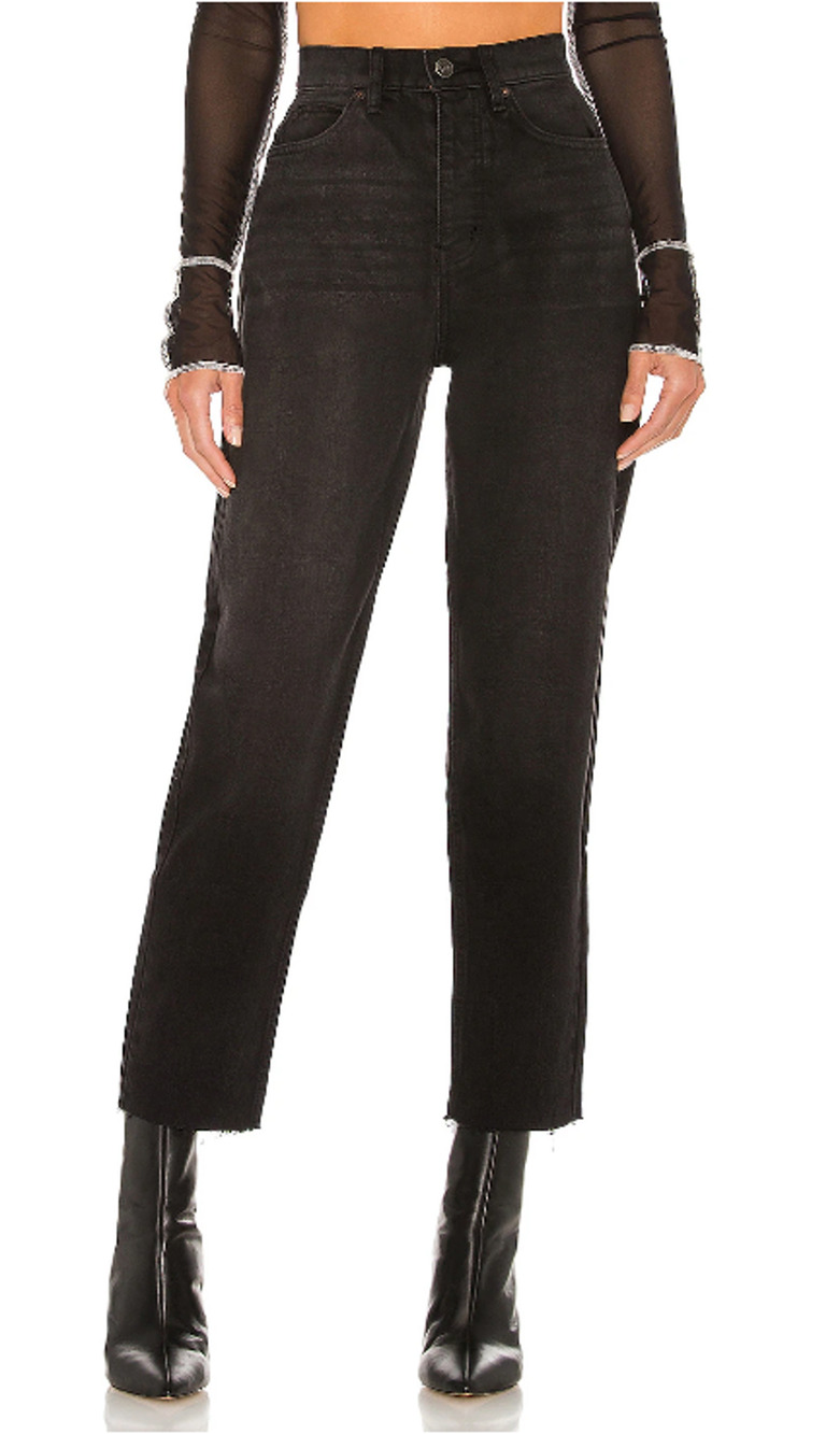 WE THE FREE Jeans 33 CRVY Georgine Mom Frayed Ankle High Rise Denim Cotton Black